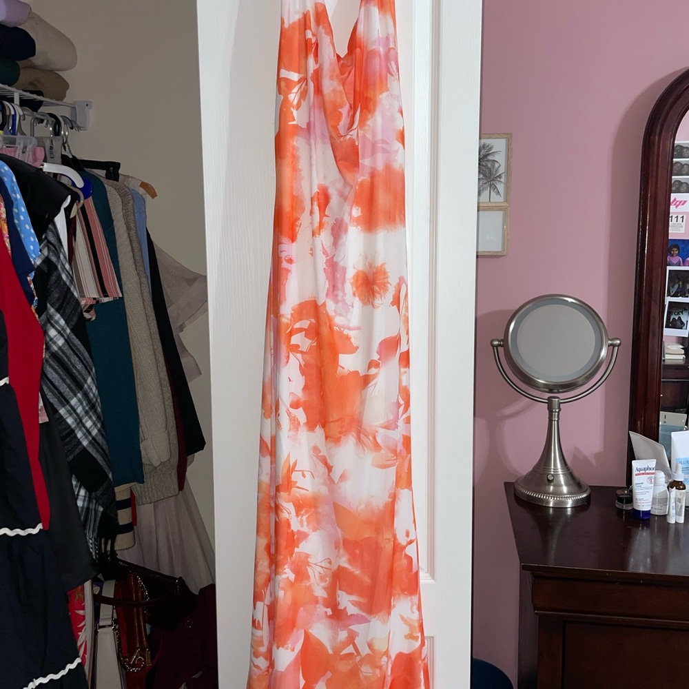 Orange and White Floral Maxi Dress